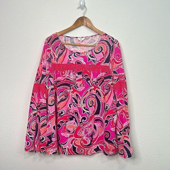 Crown & Ivy Women’s Pink Paisley Bell Sleeve Hippie Top Plus Size 2X - Picture 1 of 13